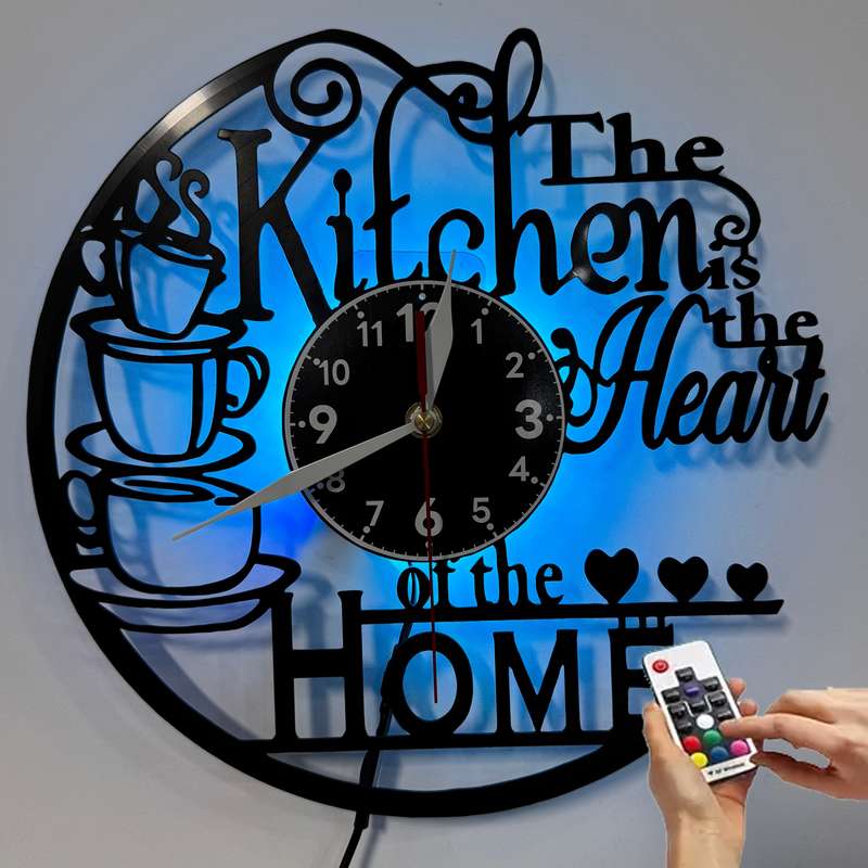 1pc inthetime Vintage Vinyl Record Wall Clock "The Kitchen is the Heart of the Home" Design with