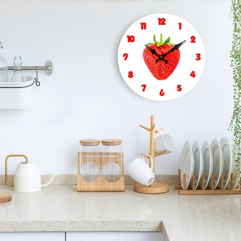 1pc Strawberry-Themed Silent 30.48cm Round Wall Clock Battery Operated Perfect for Kitchen Livi