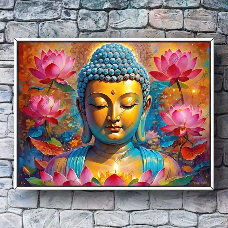 1000pcs Buddha Lotus Flower Jigsaw Puzzle Vibrant Golden Blue Design High-Qual