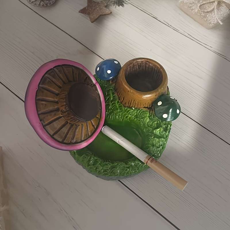 1pc Whimsical Mushroom-Shaped Resin Ashtray with Lid C Handcrafted Unique Design for Indoor Outd