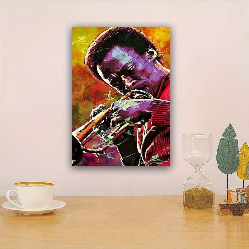 1pc  Frameless Miles Davis Canvas Poster Vibrant Abstract Jazz Art Wall Decor 30.48x45.72 cm