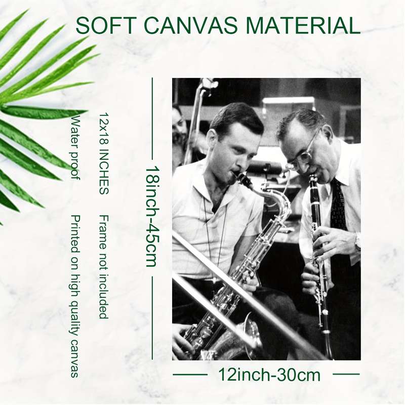 1pc  Frameless Benny Goodman Stan Getz Jazz Musician Canvas Poster Black White Saxophone A