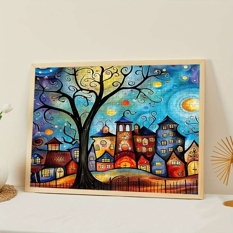 1000pcs Colorful Whimsical Town Puzzle 38.0x26.01cm Durable Thick Paper DIY Enthu
