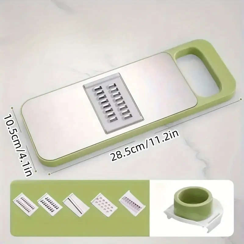 7 Piece Stainless Steel Multifunctional Vegetable Slicer and Grater Set, Interchangeable Blades