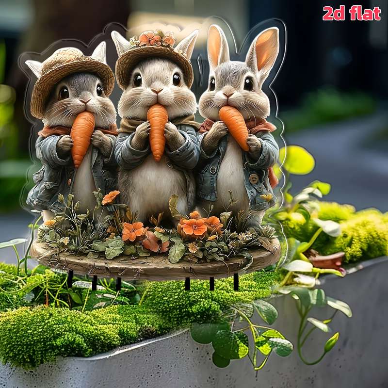 1pc 2D Flat A  Statue of Three Rabbits That Love Carrots Made of Acrylic