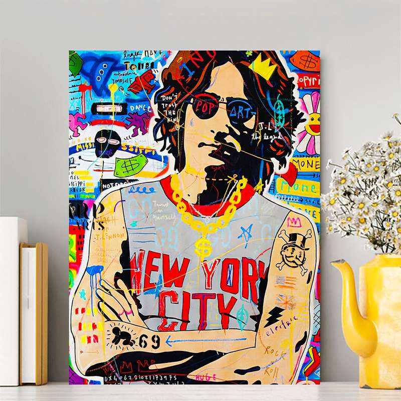 1pc  Framed John Lennon Pop Art Canvas Print Style Graffiti Wall Decor 29.97x39.88 cm Vibran