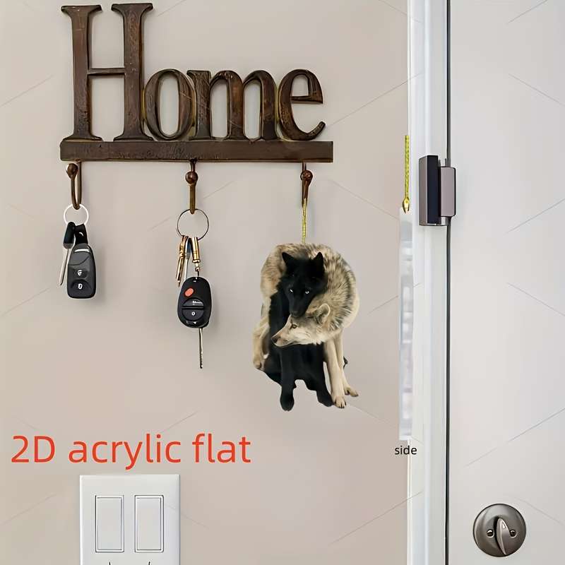 1pc 2D Flat  s Two Wolves in Different Colors  Acrylic Plane Pendant Home Garden Tre