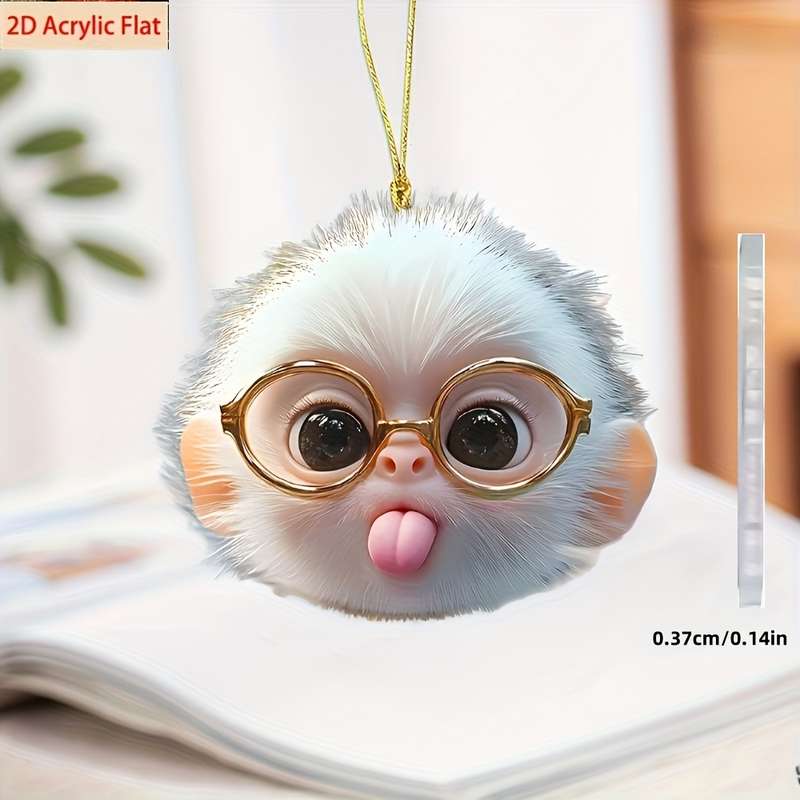 1pc 2D Flat  s  Acrylic Car Hanging Cute Glasses Monkey Cartoon Animal Acrylic Ornament
