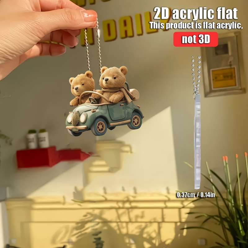 1pc 2D Flat   Cute Bear Car Hanging Accessory  Acrylic Rearview Mirror Decor Vintage G
