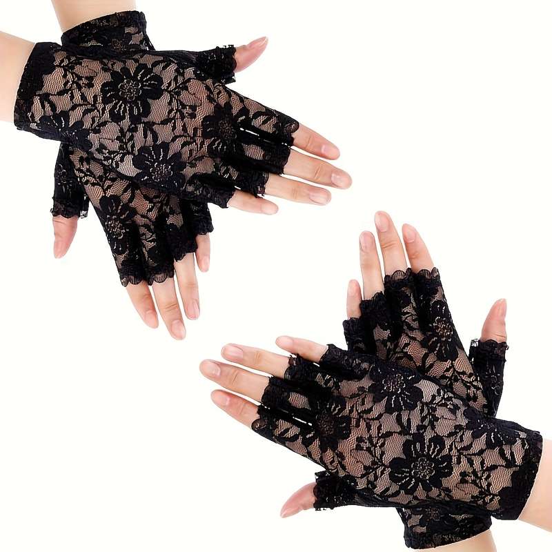 1 Pair Red Bridal Lace Gloves