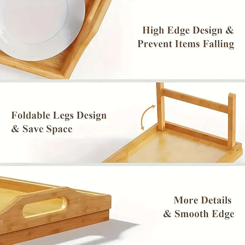 Bamboo Bed Tray Table with Handles - Portable Breakfast Tray for Sofa, Bed, Eating, Snacking & Worki