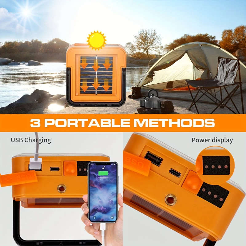 1pc Solar USB Rechargeable LED Work Light Portable Outdoor Floodlight with Magnetic Base 1200mAh Lit