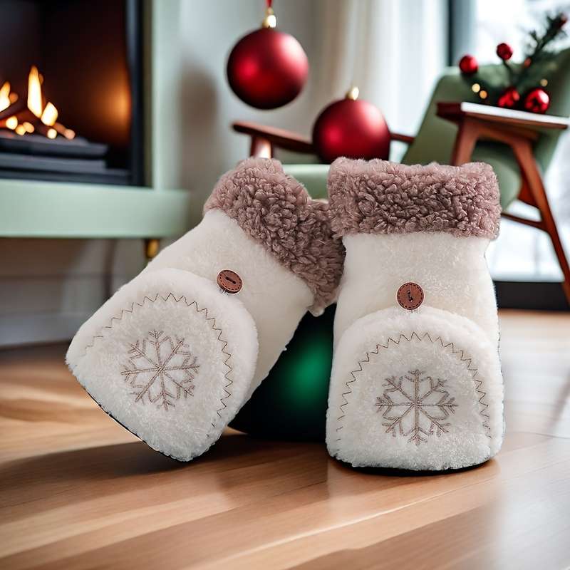 1 Pair White Warm Gloves