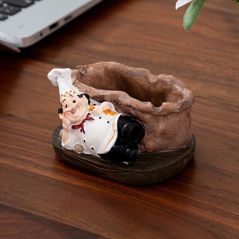 1pc Vintage Chef Ashtray Resin Food-Themed Oval Shape No Power Needed Home Kitchen Deco