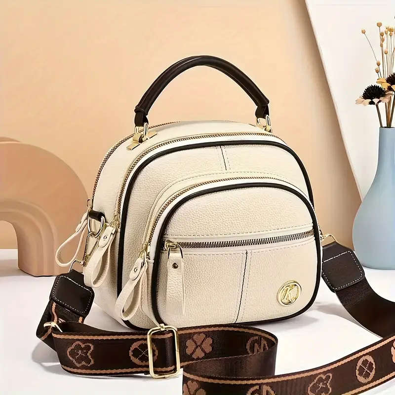 Faux Leather Shoulder Bag for Women with Zipper Closure Hand Washable Polyester Lined Crossbody Hand
