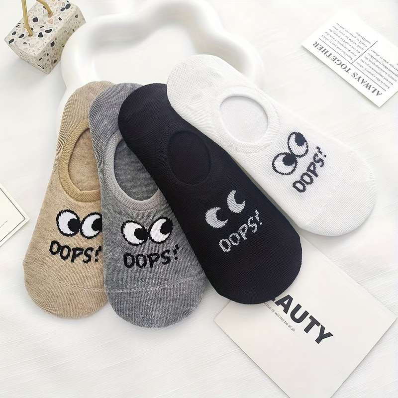 4 Pairs Mixed Colors Of Eyes One Size High Elastic Socks