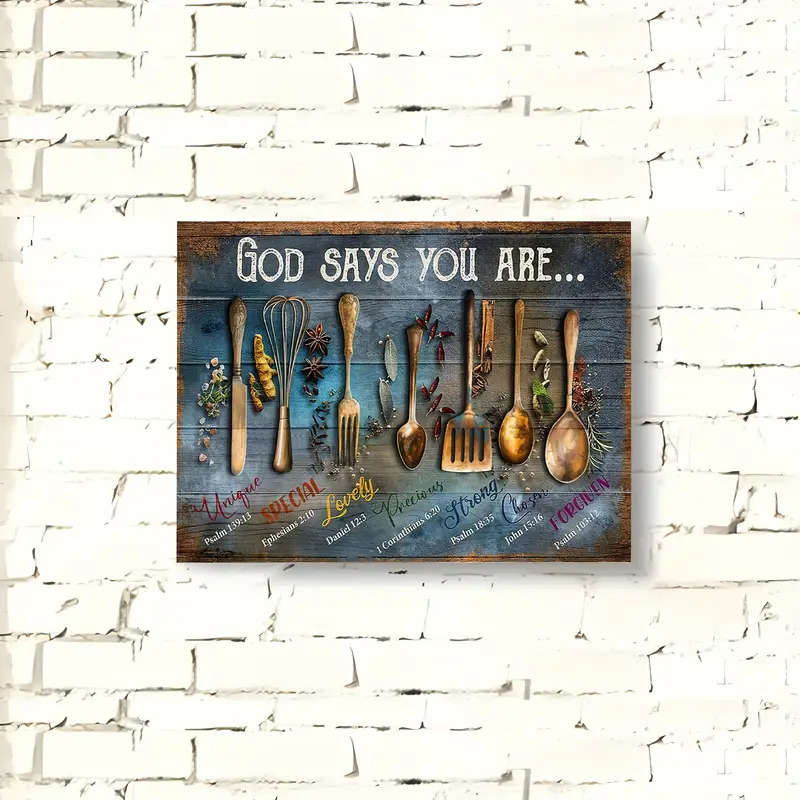 1pc Charming Spoon Spice Kitchen Canvas Art Wooden Framed Wall Decor for Home Office Living Room Bed