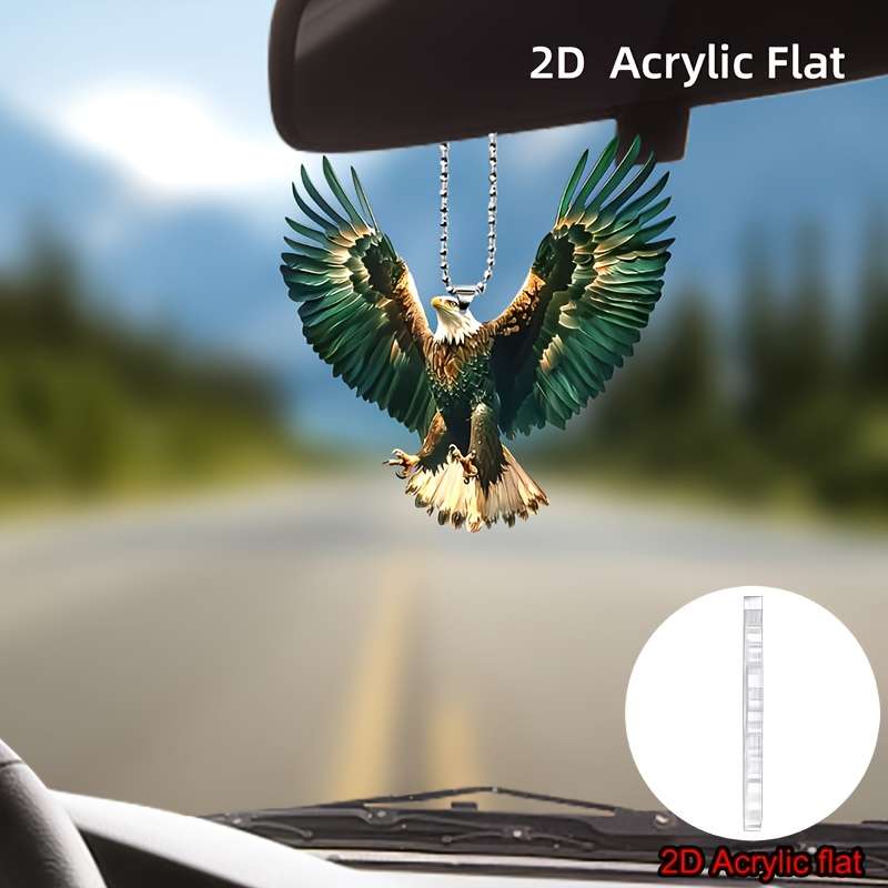 1pc 2D Flat   Acrylic Flat Eagle Car Dangling Ornament Realistic 3D Design with Green and Gold
