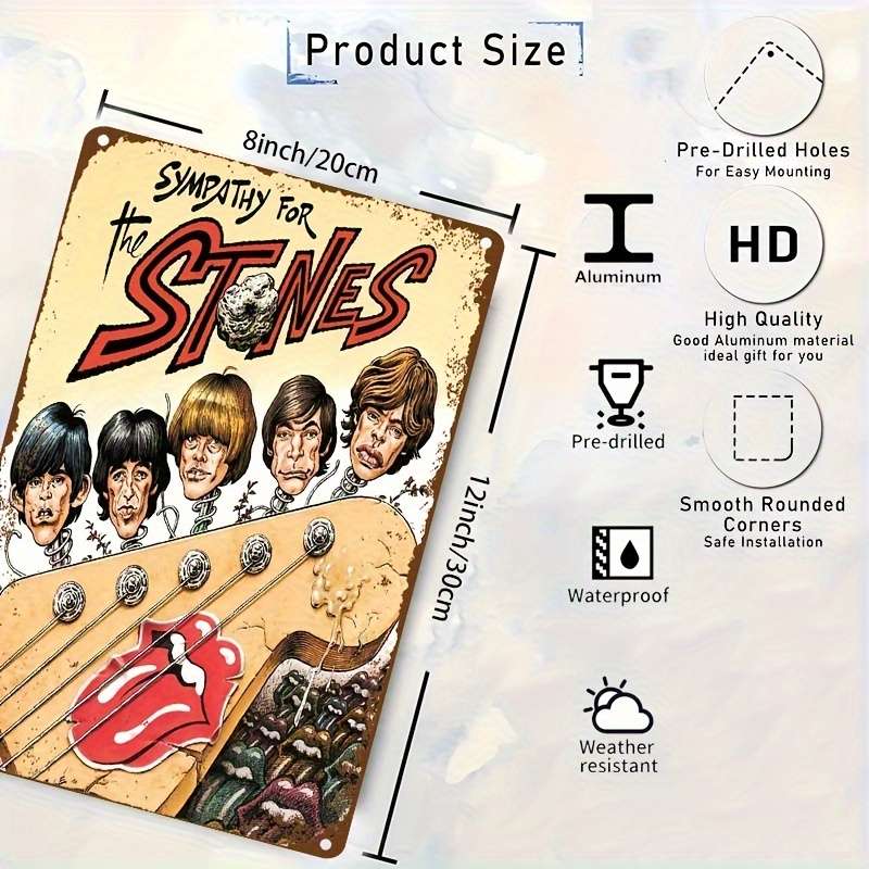 1pc  Vintage Aluminum Metal Sign for Music Lovers 30.48x20.32 cm Weatherproof Pre-Drilled Rock