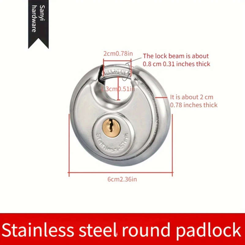 1pc Round Stainless Steel Padlock Anti-smashing Anti-prying Anti-theft Compartment Warehouse Door Lo