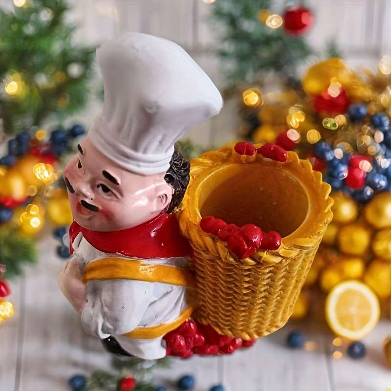 1pc Chef Figurine Toothpick Holder ABS Resin Kitchen Decor with Basket Ideal for Hanukkah F