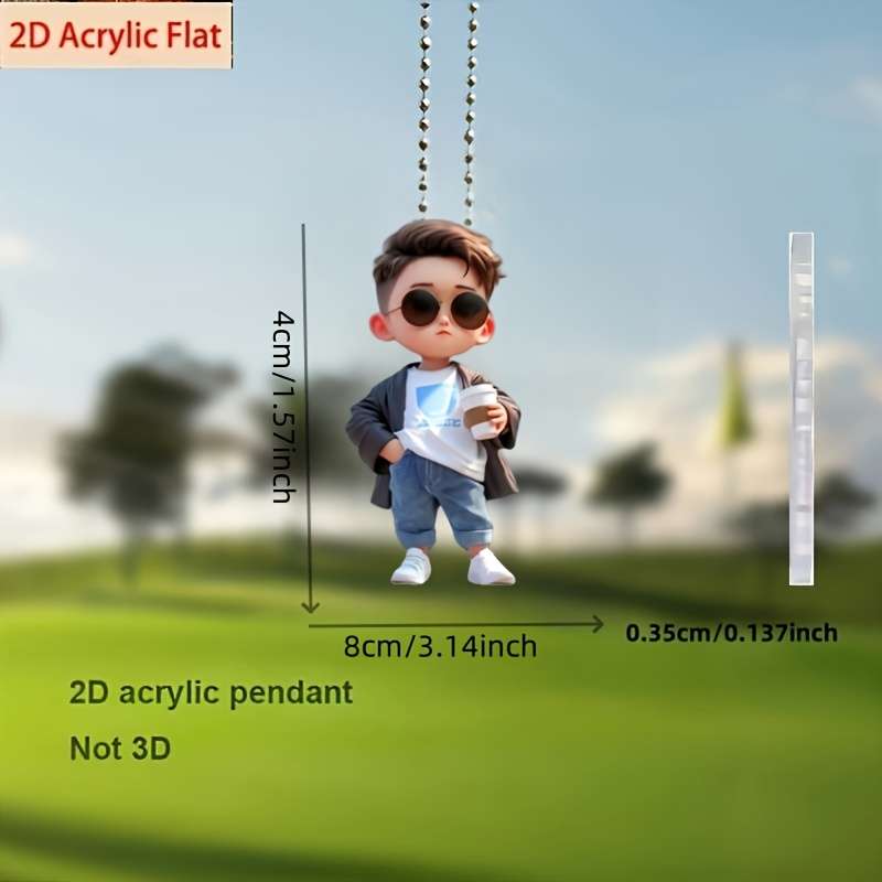 1pc 2D Flat   Cool Glasses Boy Acrylic Car Pendant  Design Multi-Functional Decorativ