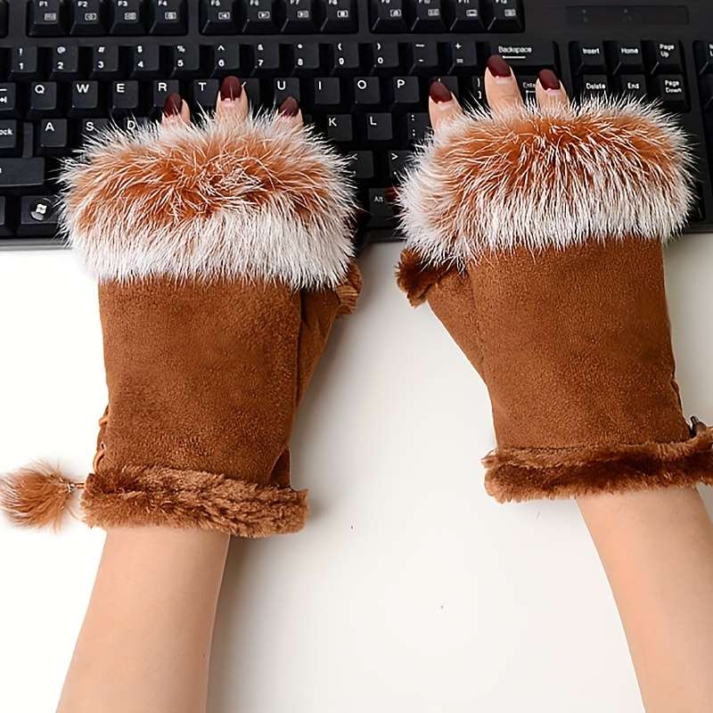 1 Pair Khaki Warm Gloves