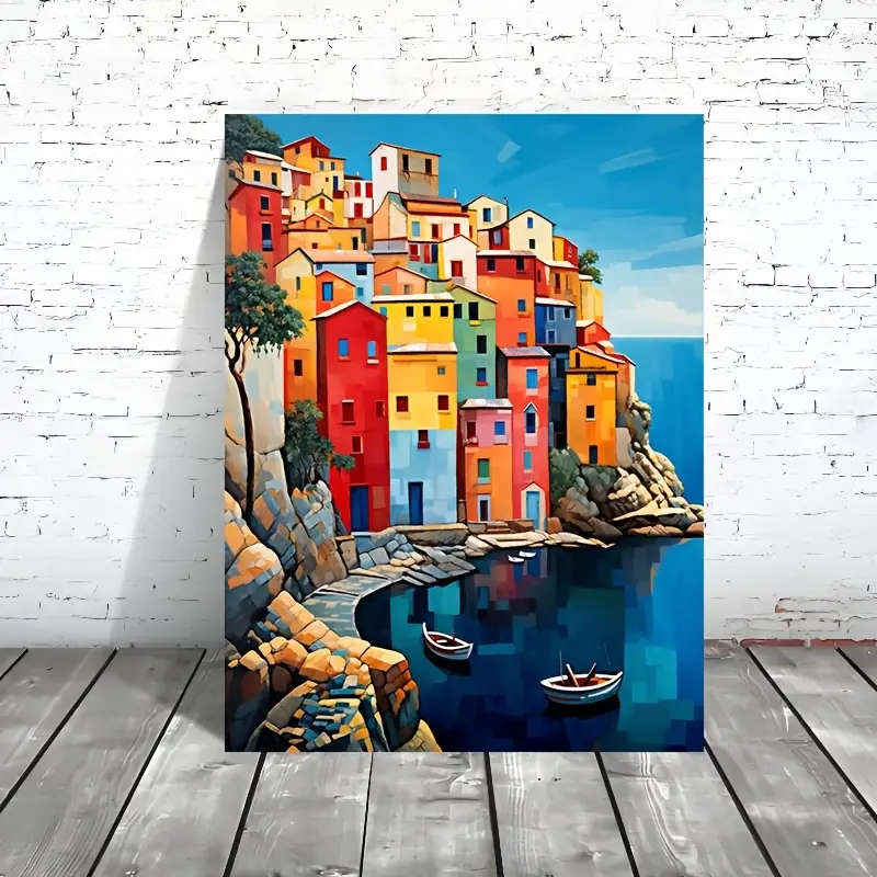 1pc Lakeside Village Canvas Print Frameless Waterproof Wall Art for Living Room Bedroom Office Uniqu
