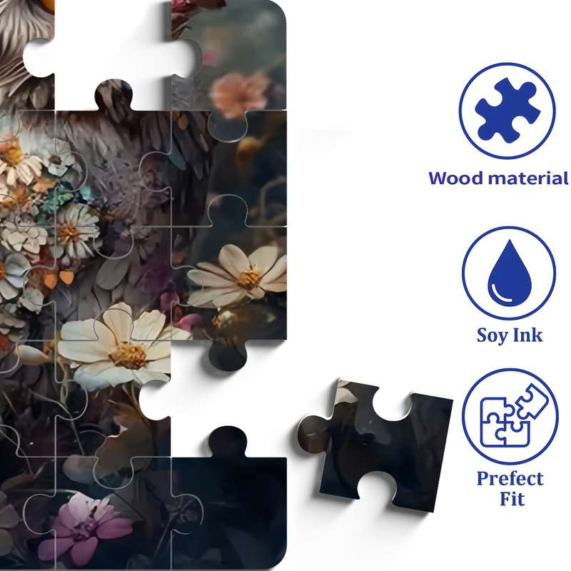 1000pcs Jigsaw Puzzle for Adults Families Owl in Flowers Design Interlocking Pie