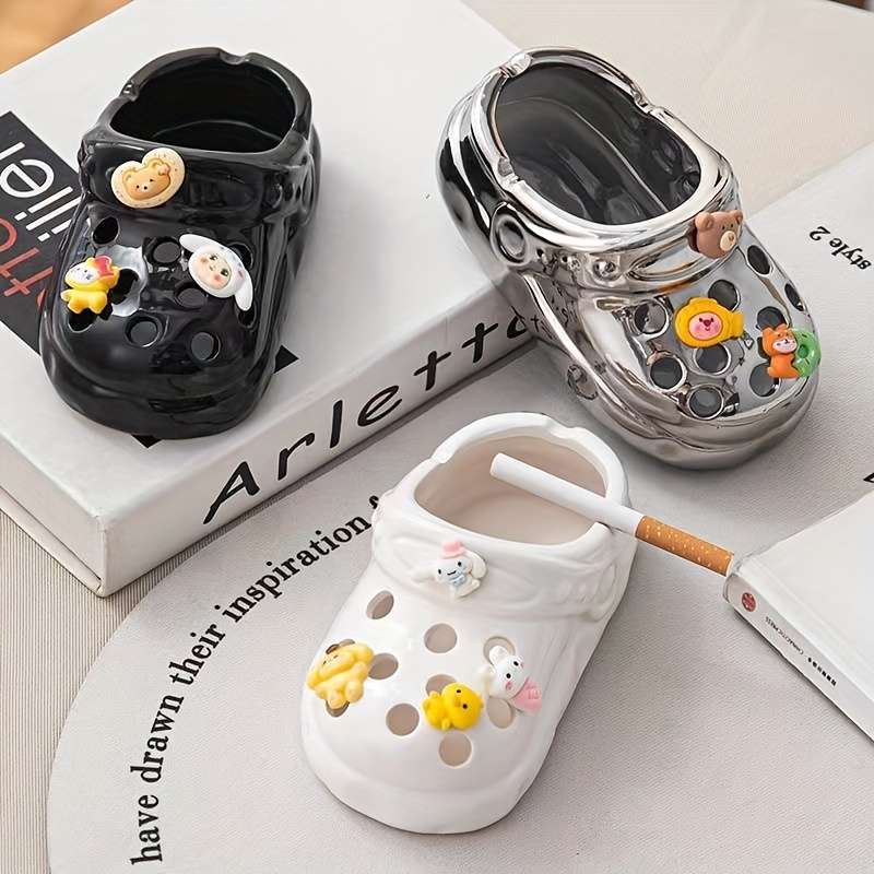 1pc Vintage Cartoon Ceramic Ashtray Oval No-Power Needed Home Decor Accent with Playful Charms