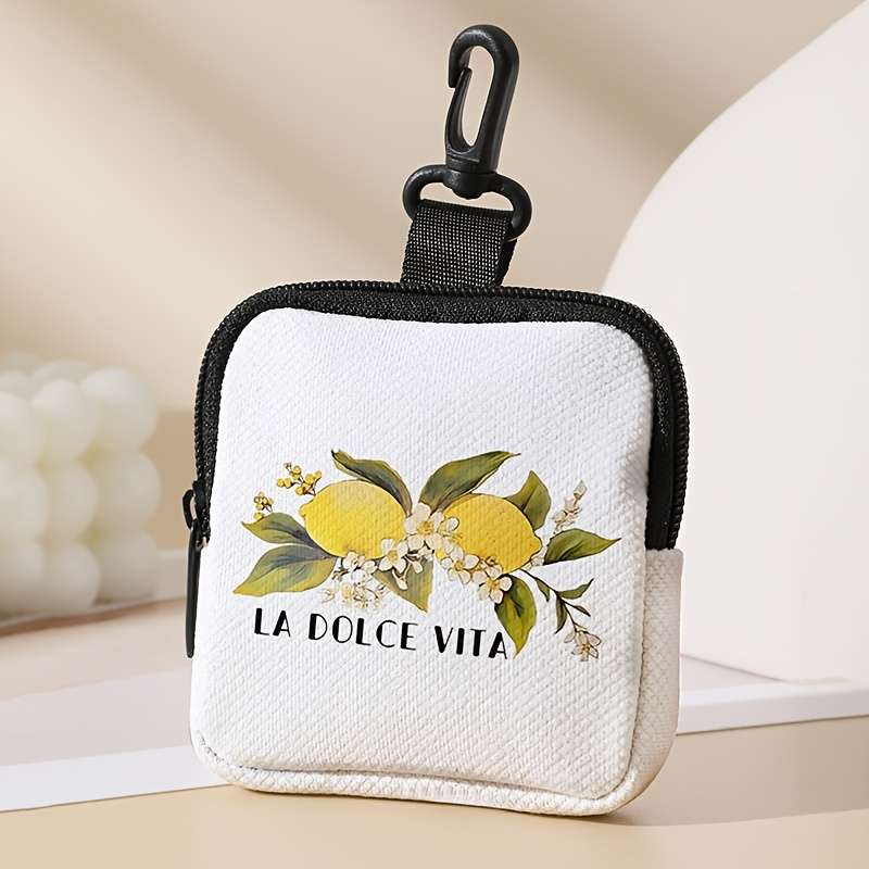 1pc Large Capacity Coin Wallet with Lemon Letter Pattern Beautiful and Simple Digital Printing Coi
