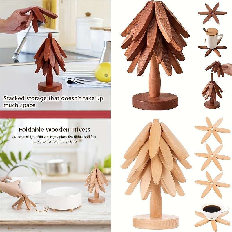 4pcs Heat Resistant Table Mats Wooden Walnut Coasters Creative Tree Shaped Insulation Set Kit