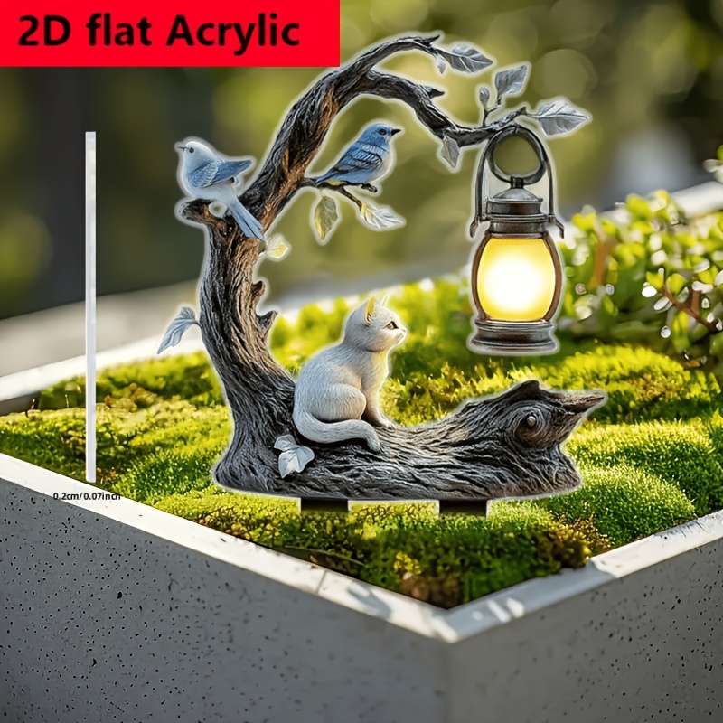 1pc 2D Flat   Cute Cat Garden Sign Decoration Yard Stake for Garden Outdoor Lawn Decor Ground
