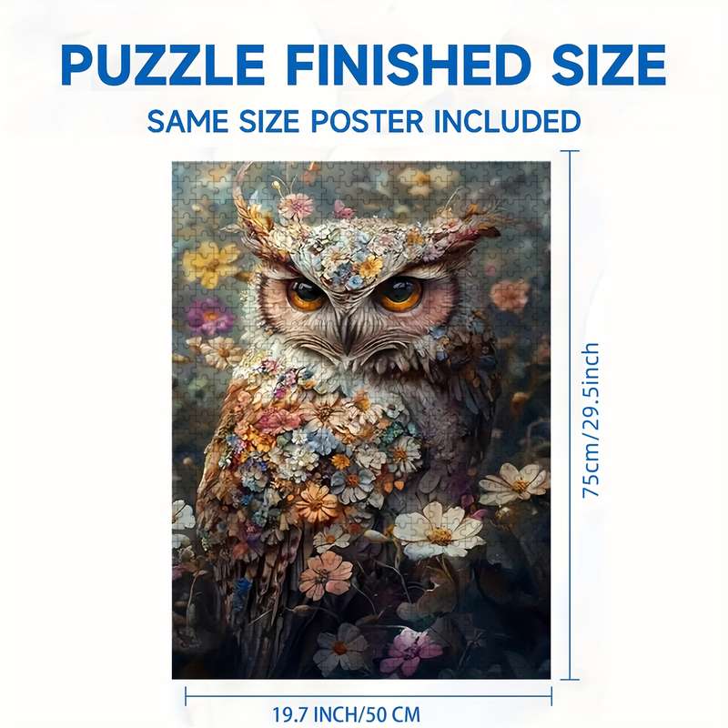 1000pcs Jigsaw Puzzle for Adults Families Owl in Flowers Design Interlocking Pie
