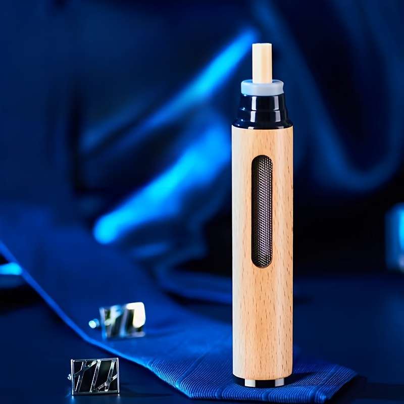 1pc Wooden Mini Car Ashtray Portable Round Metal Dust-Proof Container with Lid for Vehicle Us
