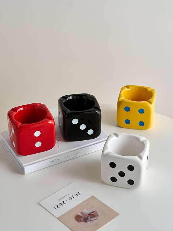 1pc Premium Ceramic Dice Ashtray for Living Room Coffee Table Rectangular Decorative Art Home Deco