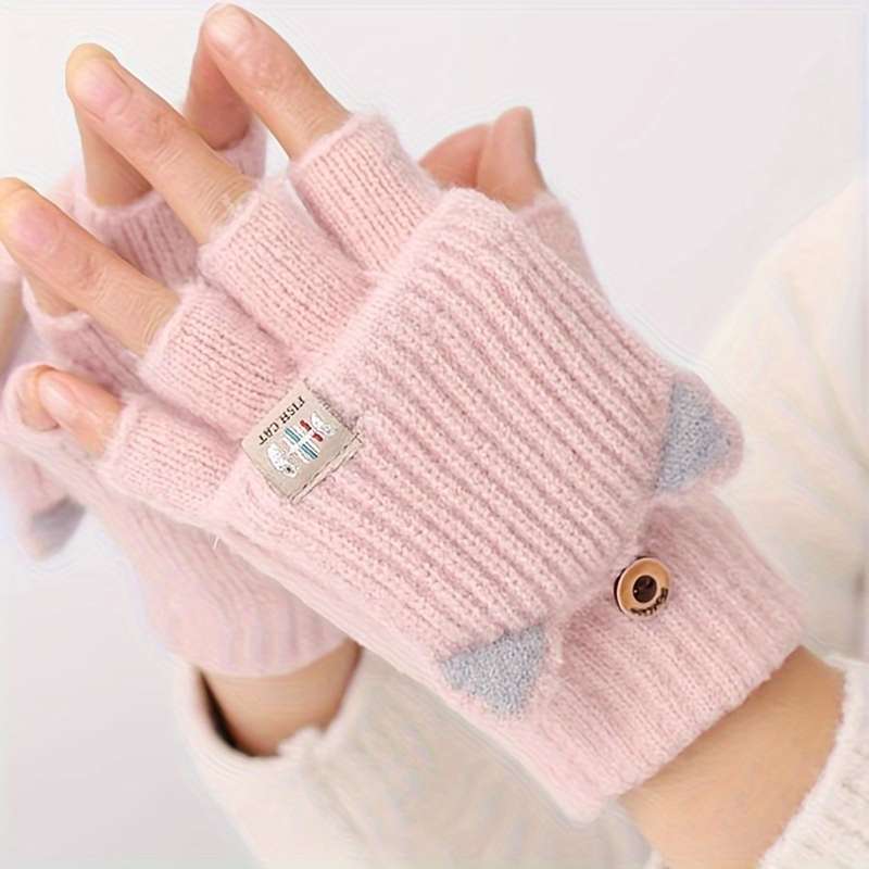 1 Pair Pink One Size Warm Gloves