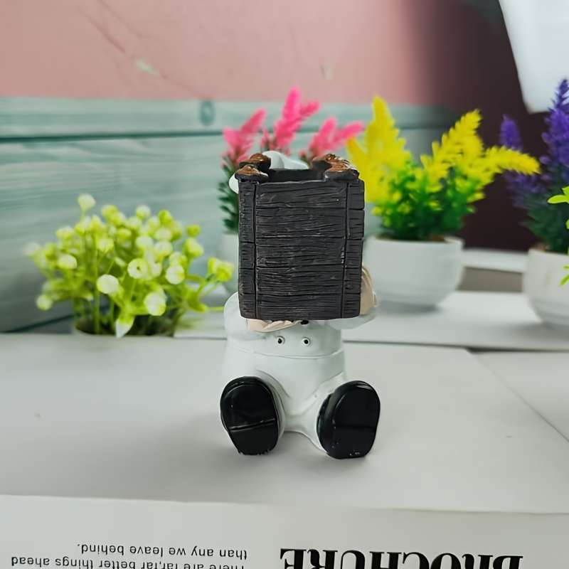 1pc 11cm Whimsical Chef with Wooden Bucket Resin Figurine Playful Kitchen Scene Ideal for Ta