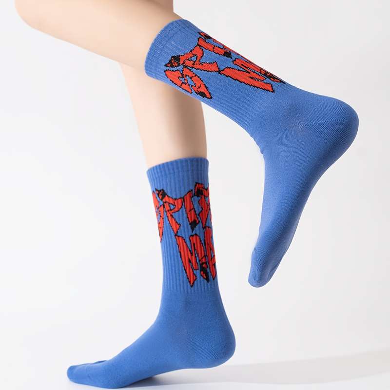 1 Pair Blue Mid Calf Men Socks One Size Socks