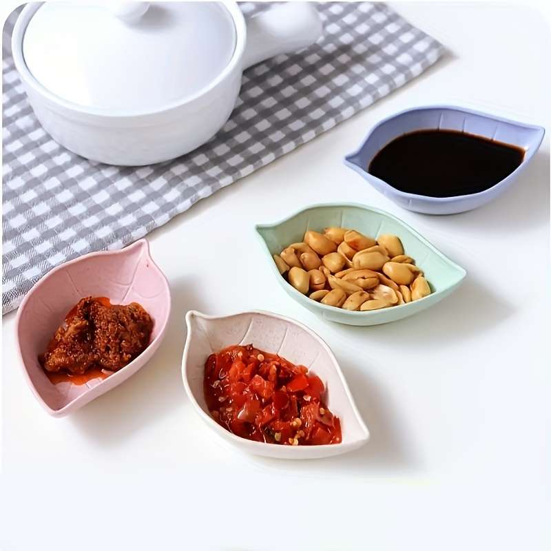 4-Pack EcoLeaf Wheat Straw Leaf-Shaped Condiment Dishes Small Seasoning Bowls for Dips Vinega