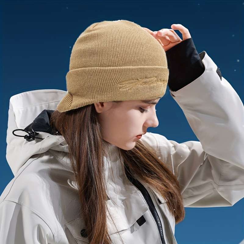 1pc Vintage-Inspired Embroidered Beanie with Brim Perfect for Casual Attire Outdoor Adventures