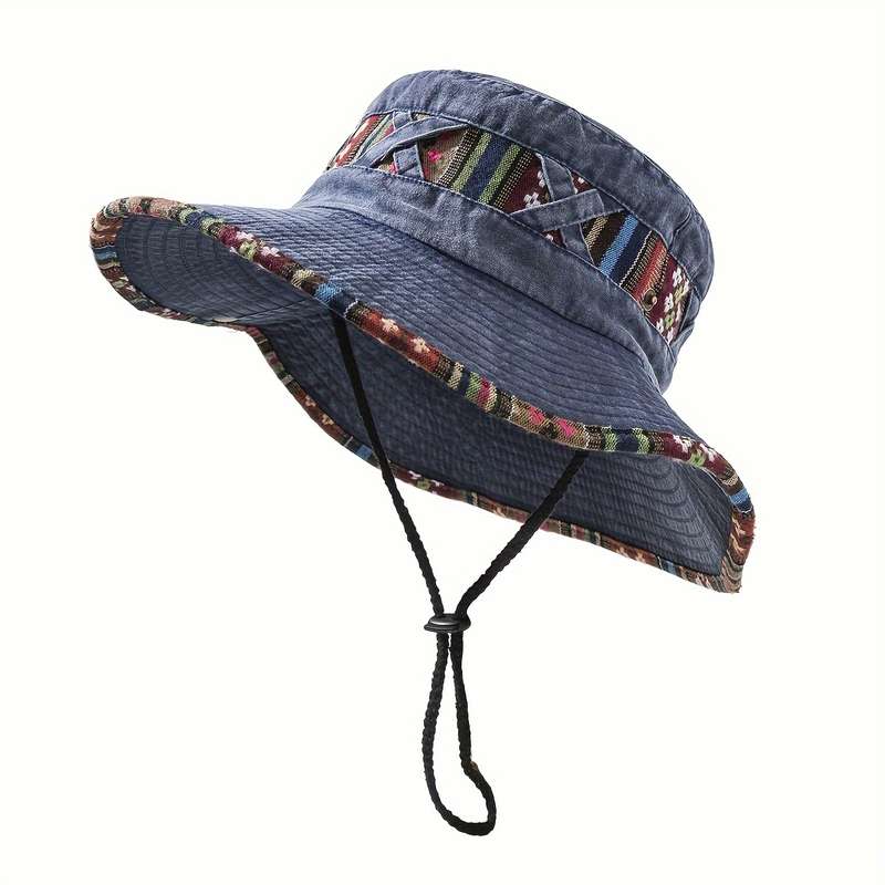 1pc Women's Denim Hiking Hat Vintage Style Outdoor Mountaineering Cap with Adjustable Drawstring