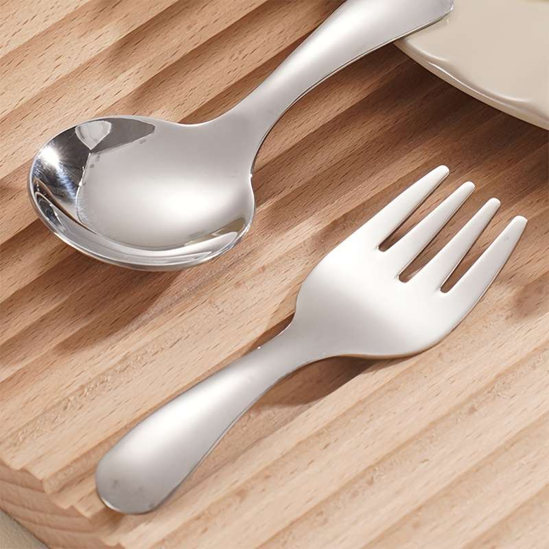 3pcs Set Stainless Steel Short Handle Spoon and Fork Portable Teaspoon for Milk Powder Ice Cr