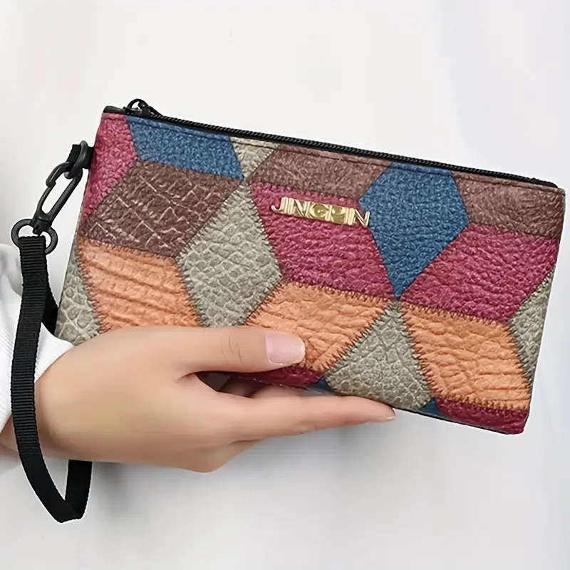Unisex Ethnic Retro Geometric Square Bag with Adjustable Strap & Zipper Closure
