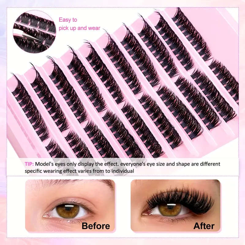 180 Clusters Of False Eyelashes 80D Mixed Length 8-16mm