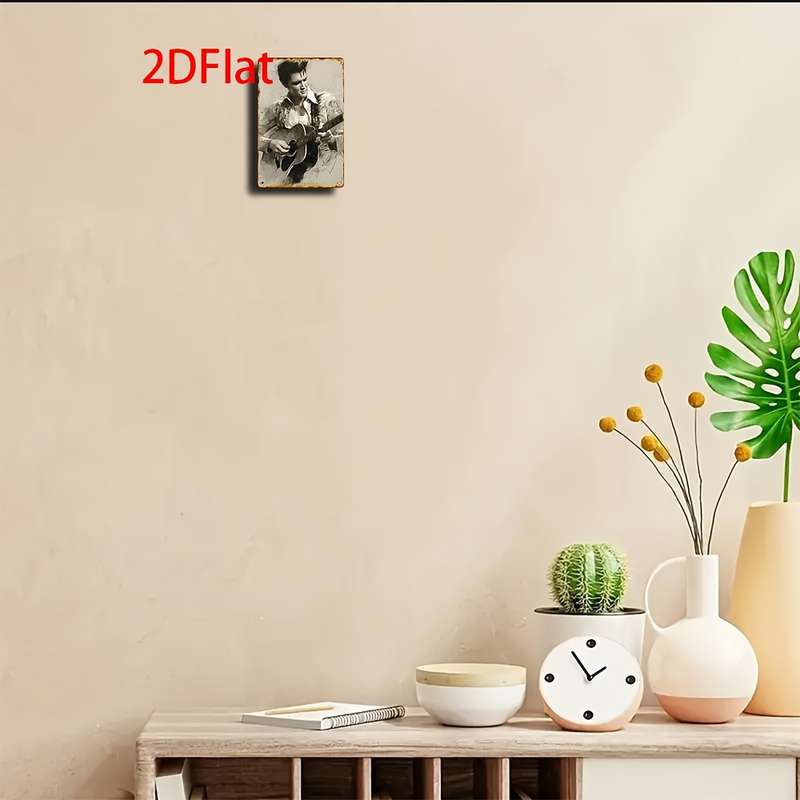 1pc 2D wall art Elvis playing guitar retro style metal sign suitable for popular retro decoration