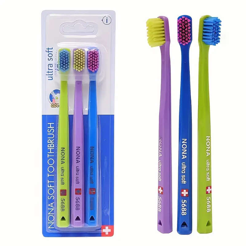 3pcs Nova Ultra-Soft Microfiber Toothbrushes Swiss-Style High-Density Manual Toothbrushes Gentle Cle