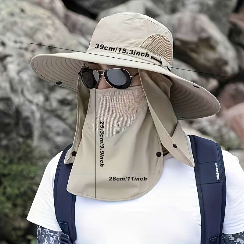 1pc of Taslon Sun Hat Fisherman Hat Large Round Hat Foldable with Detachable Mask Anti-Ultrav