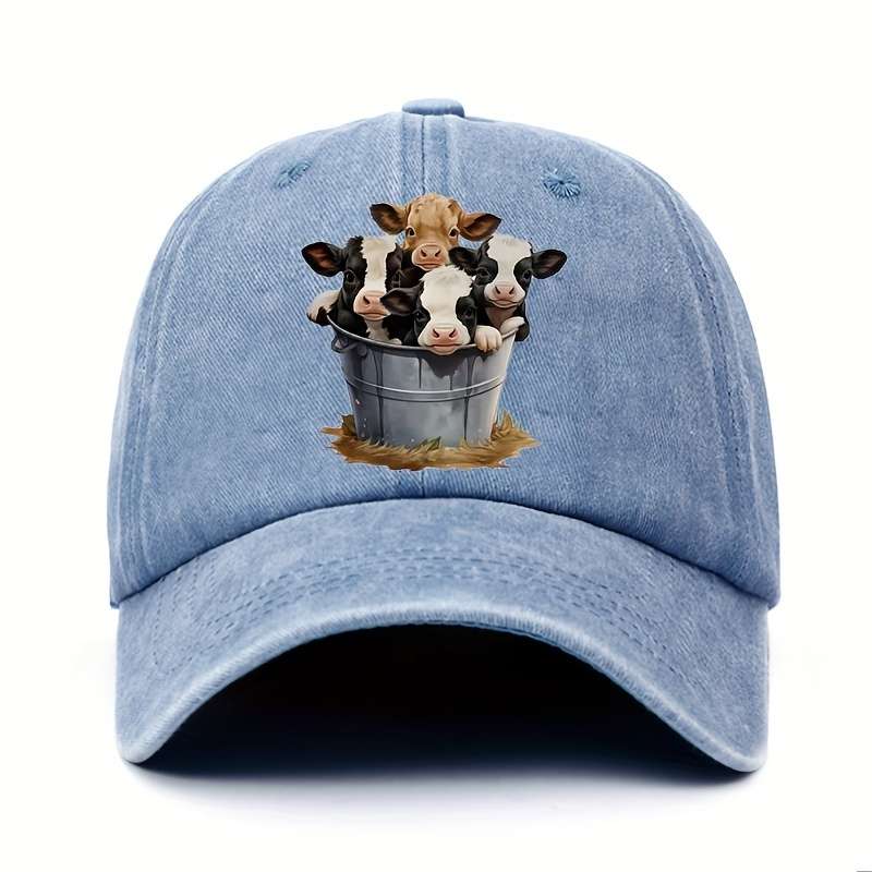 1pc Adjustable Cotton Baseball Cap with Cute Cow Print Lightweight Sun Hat for Men and Women Hand