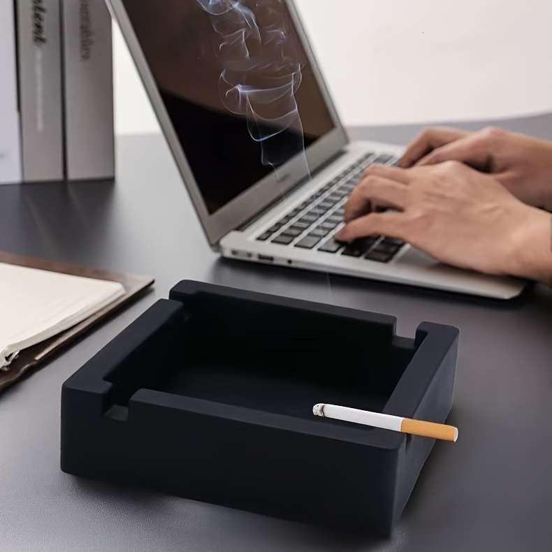 1pc Home Relaxation Modern Square Silicone Ashtray Sleek DIY Home Decor No Power Needed Black
